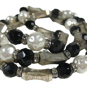 Silvertone Necklace Beaded 29 inch Vintage Strand Imitation Pearl Rhinestones